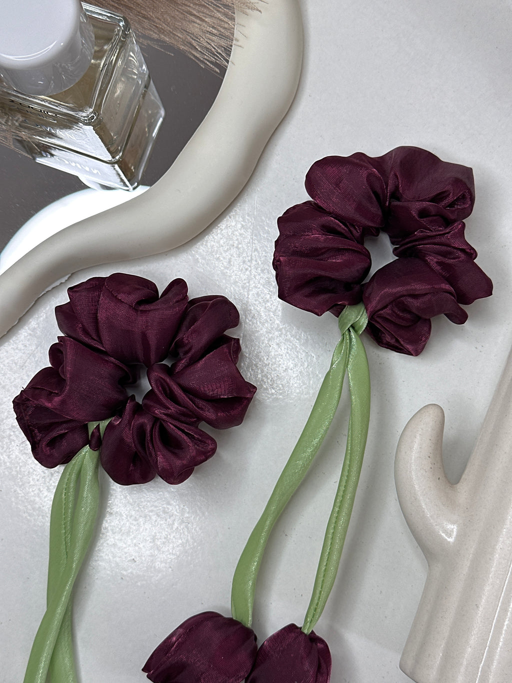 Maroon tulip scrunchie