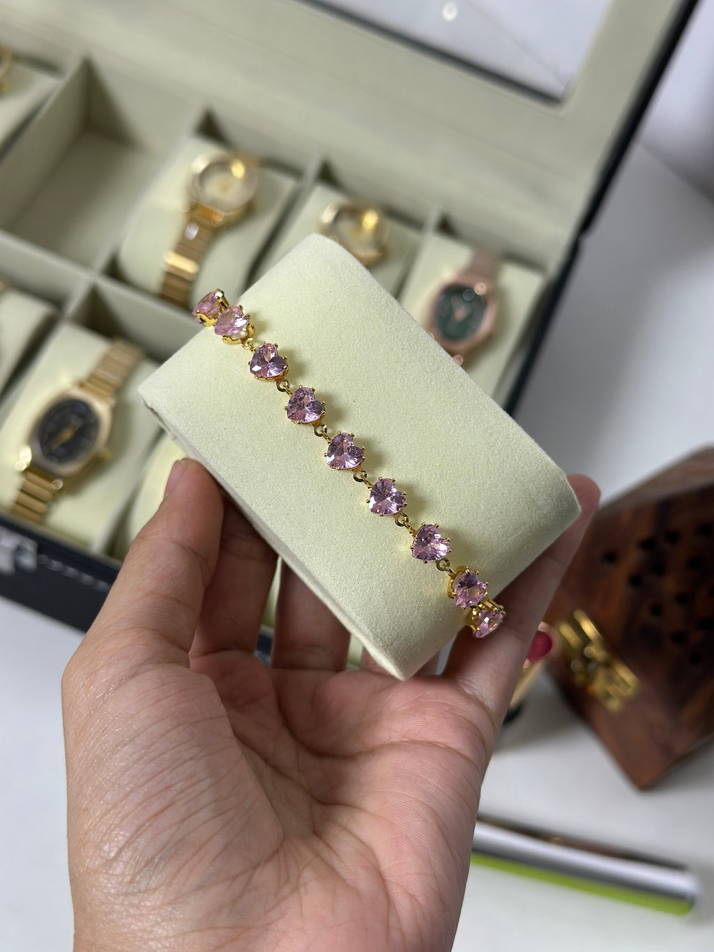 Anti tarnished pink diamond bracelet
