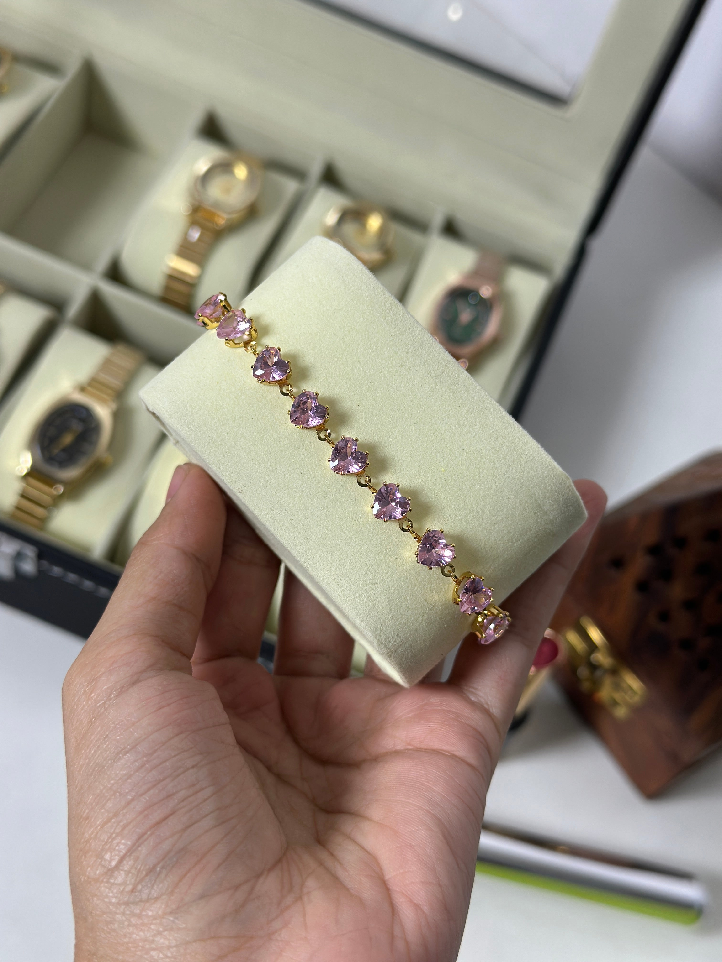 Anti tarnished pink diamond bracelet