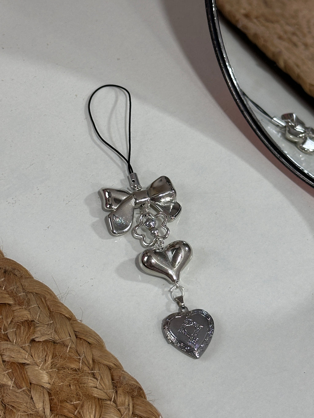 Silver openable heart phone charm