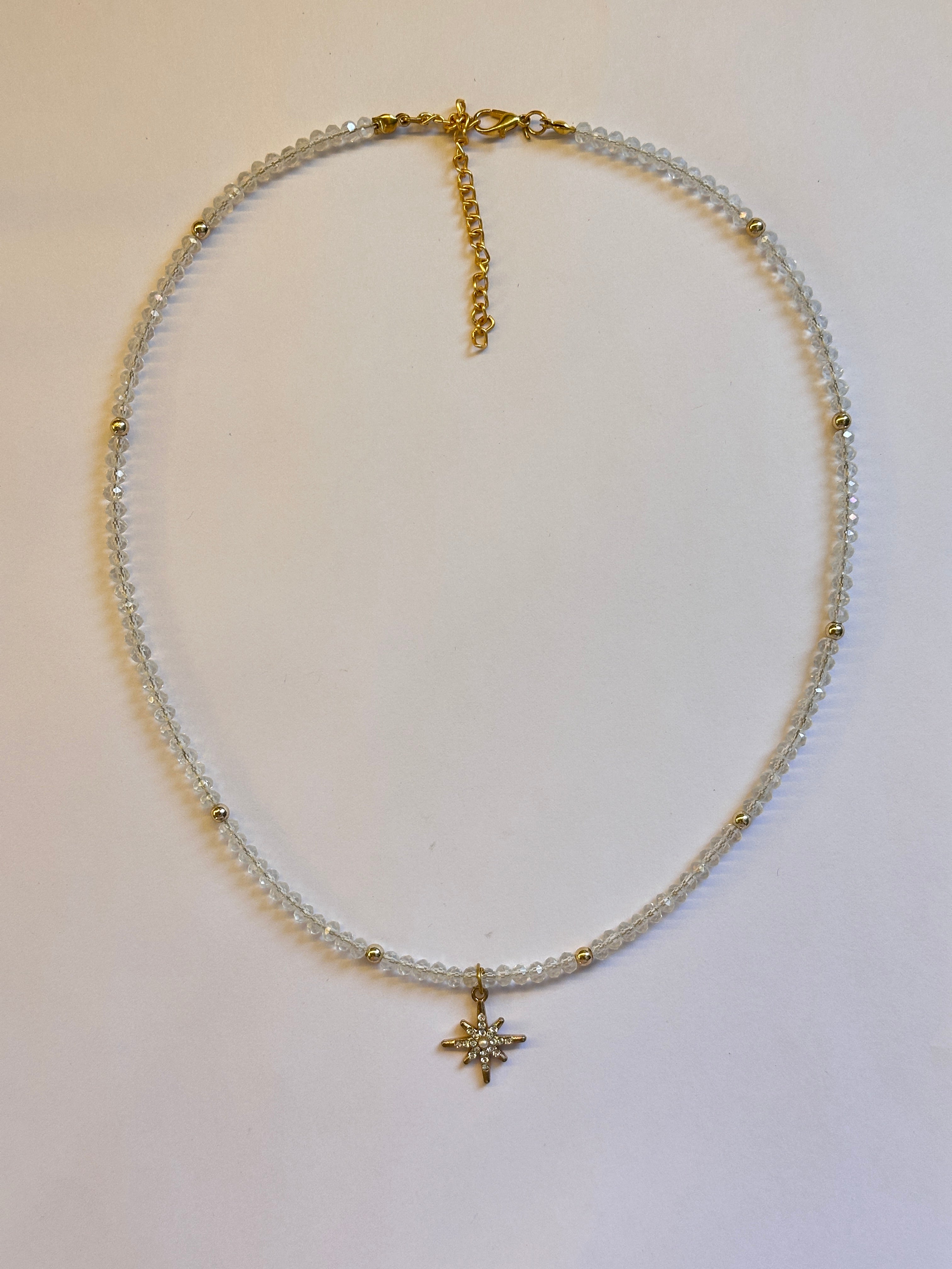 Transparent beaded charm necklace