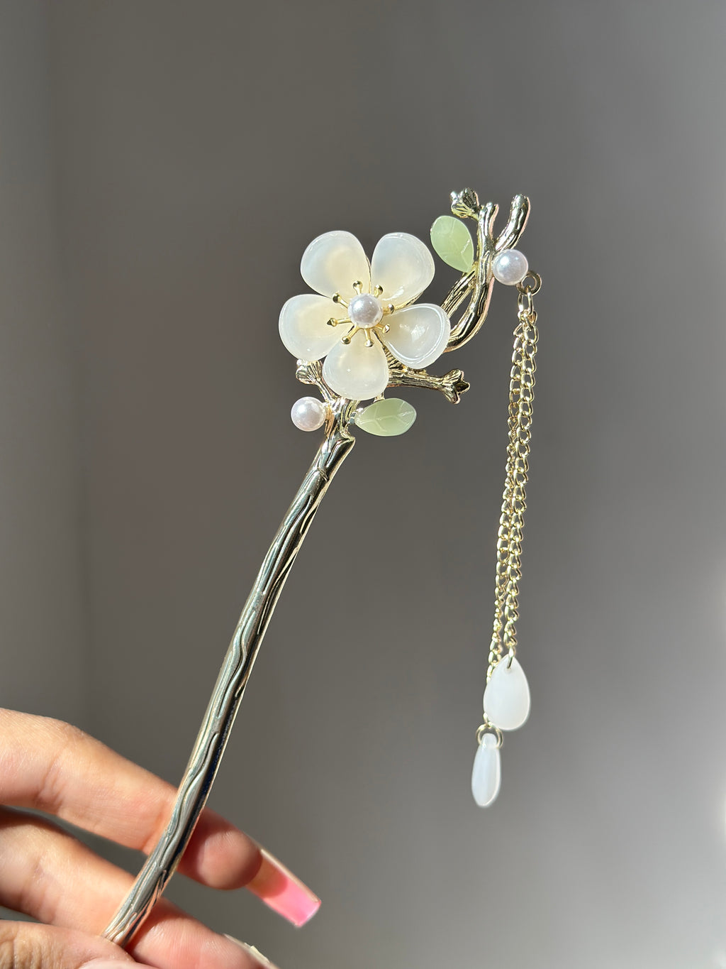 Jade and Pearl Flower Hair Stick