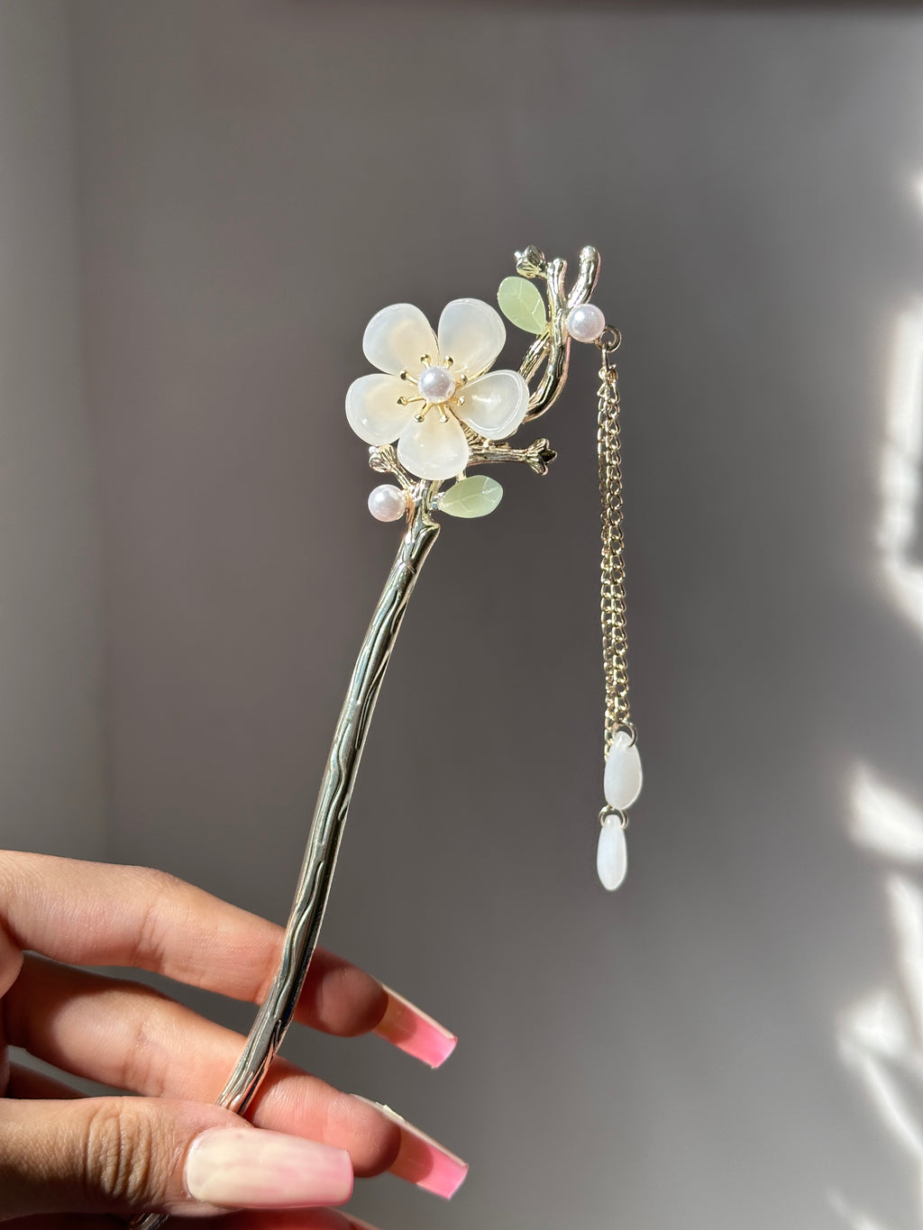Jade and Pearl Flower Hair Stick