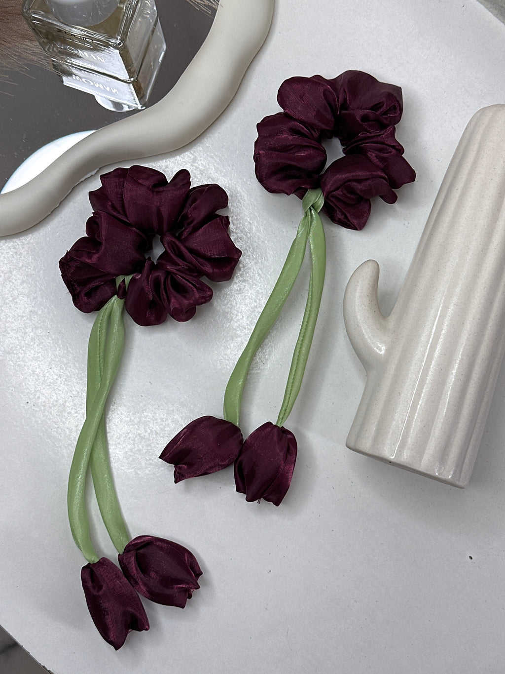 Maroon tulip scrunchie