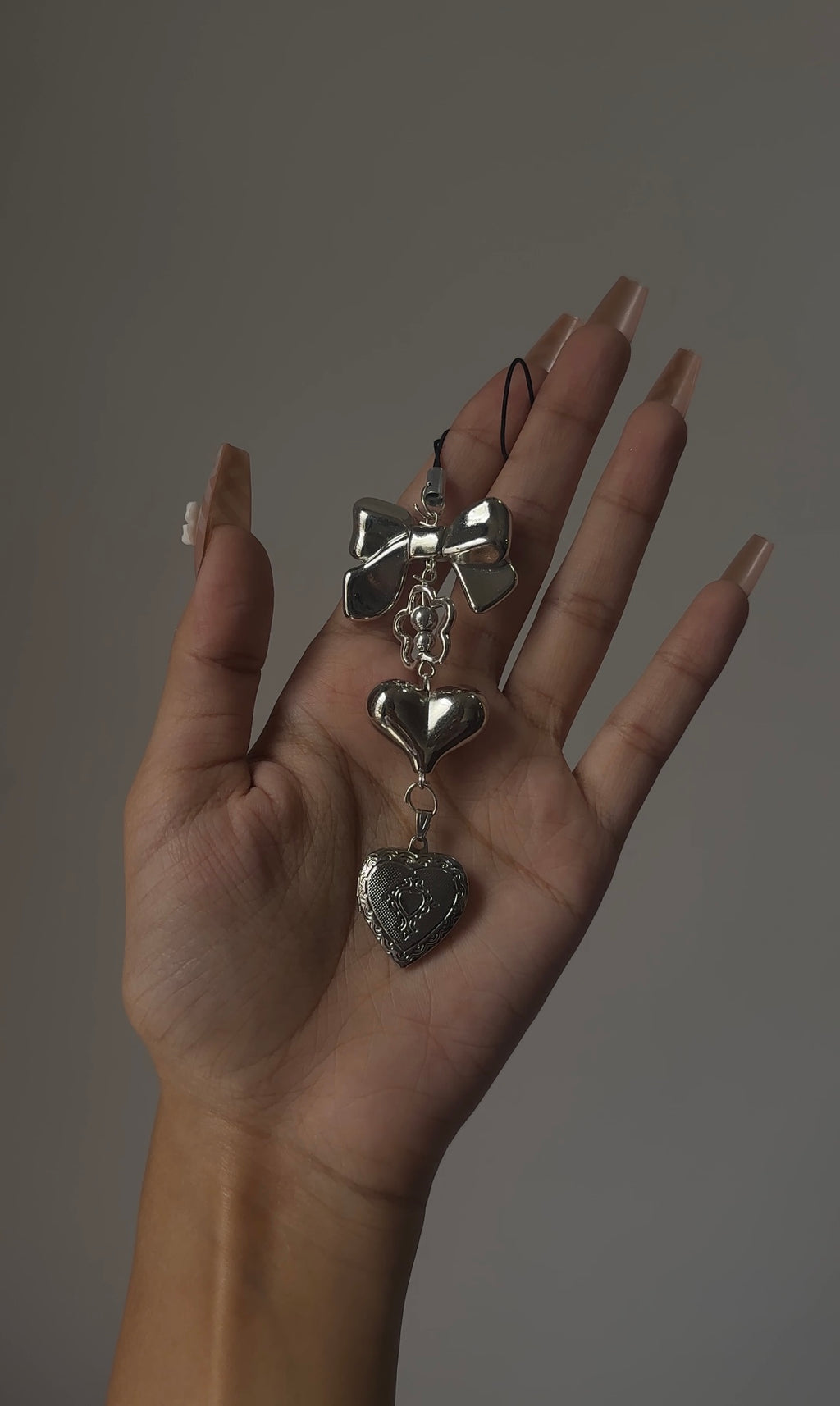 Silver openable heart phone charm