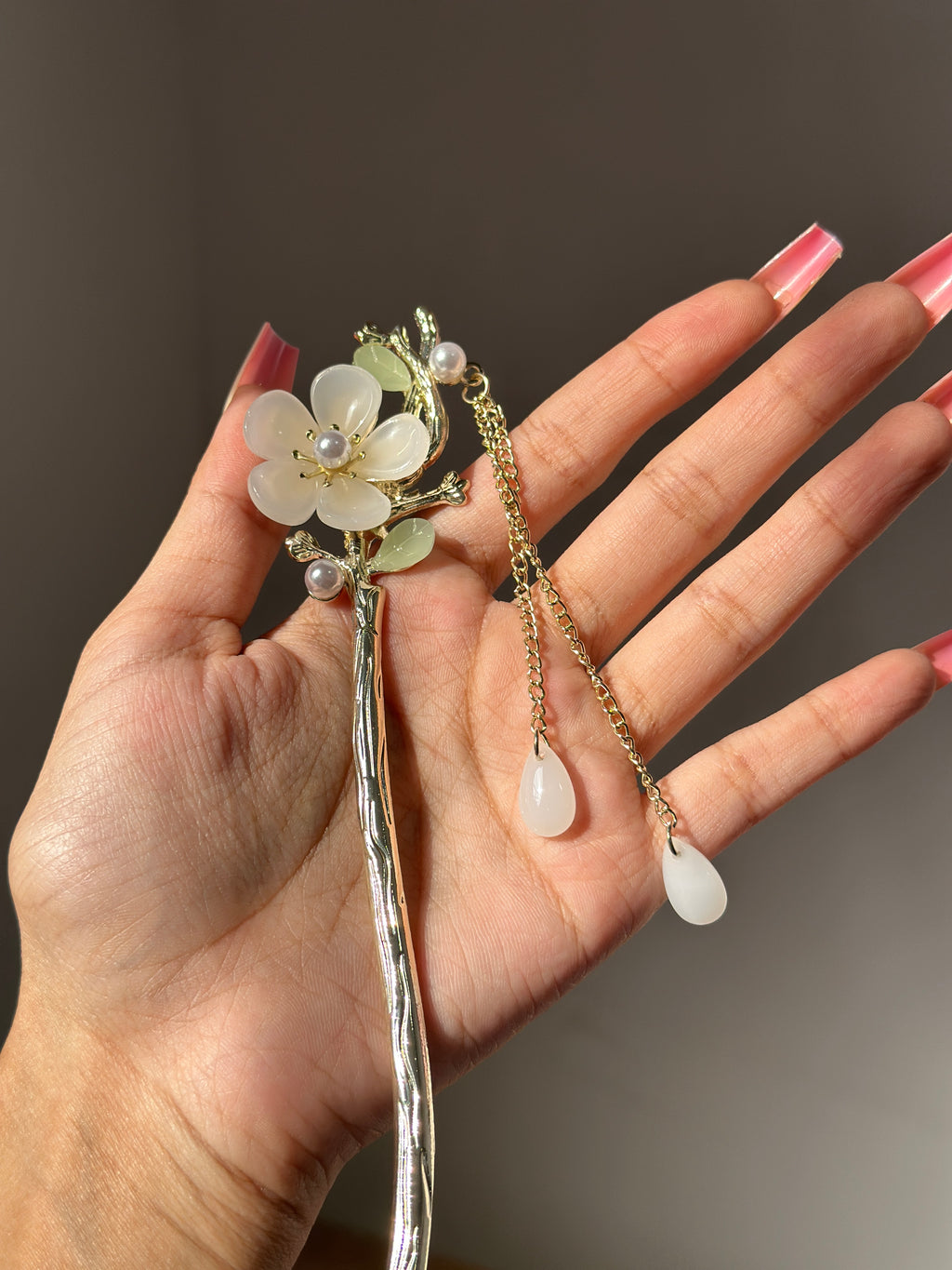 Jade and Pearl Flower Hair Stick
