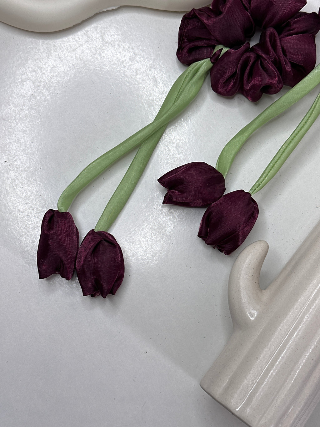 Maroon tulip scrunchie