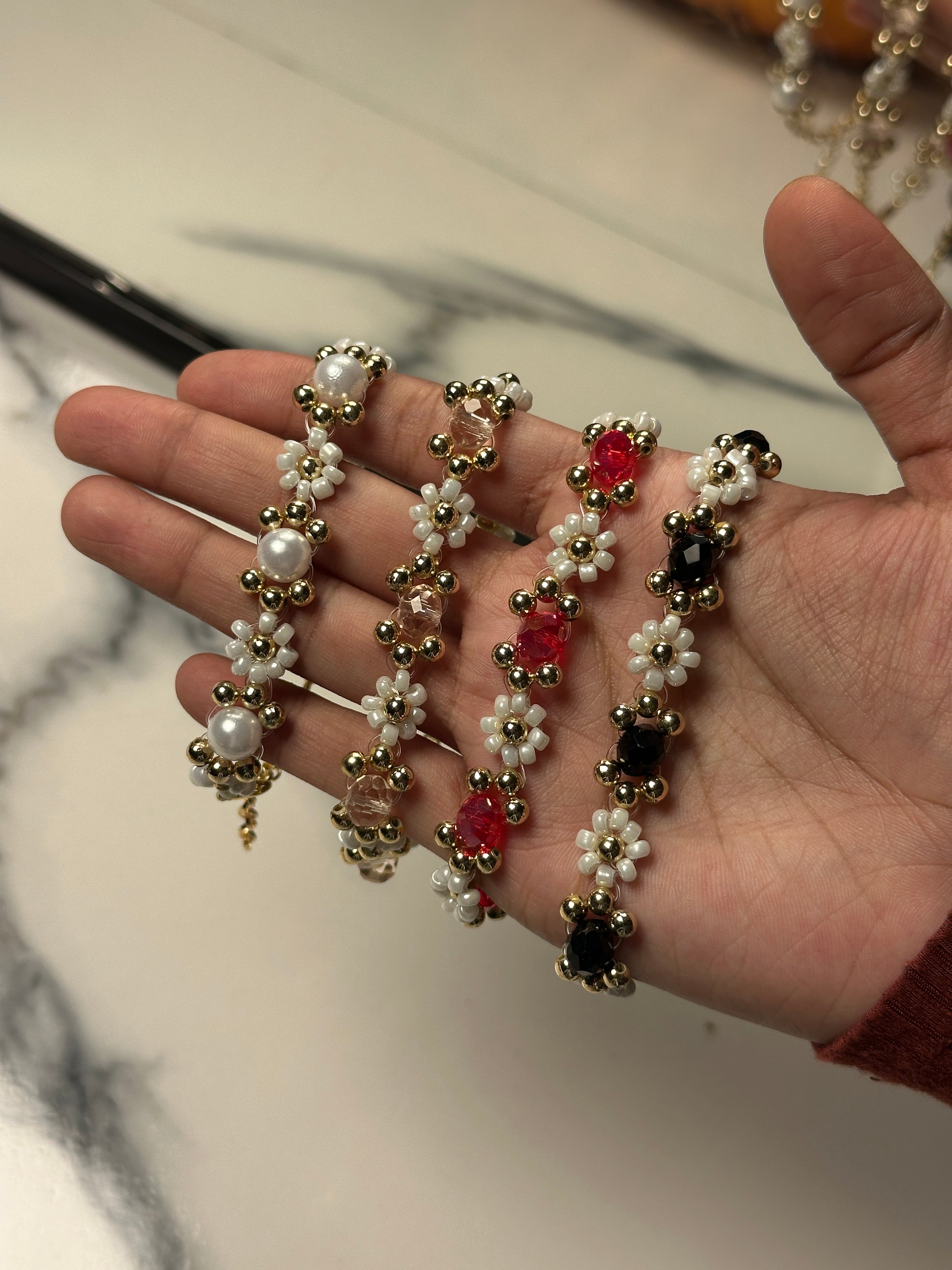 Beaded flower bracelets