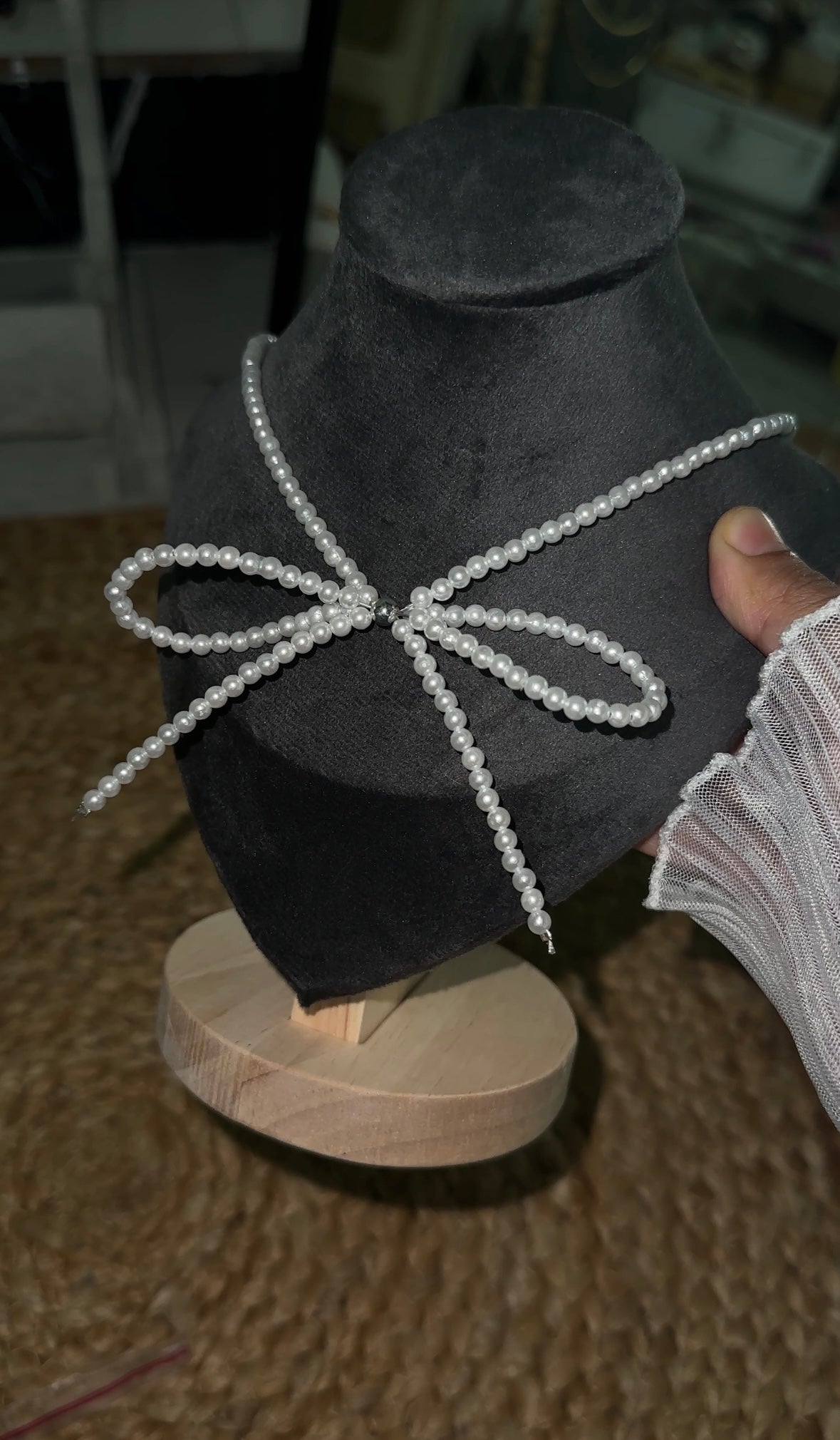 Beaded bow necklace